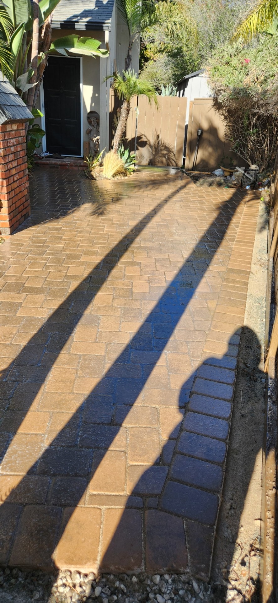 Finished side-yard paver walkway